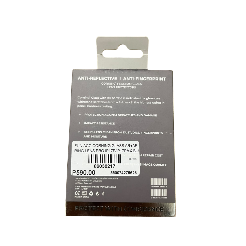 Corning Glass AR+AF Ring Lens Protector for iPhone 17 Pro