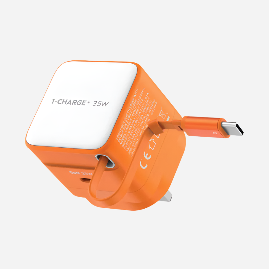 1-Charge 1-Port Gan with Built-in USB-C Cable Wall Charger