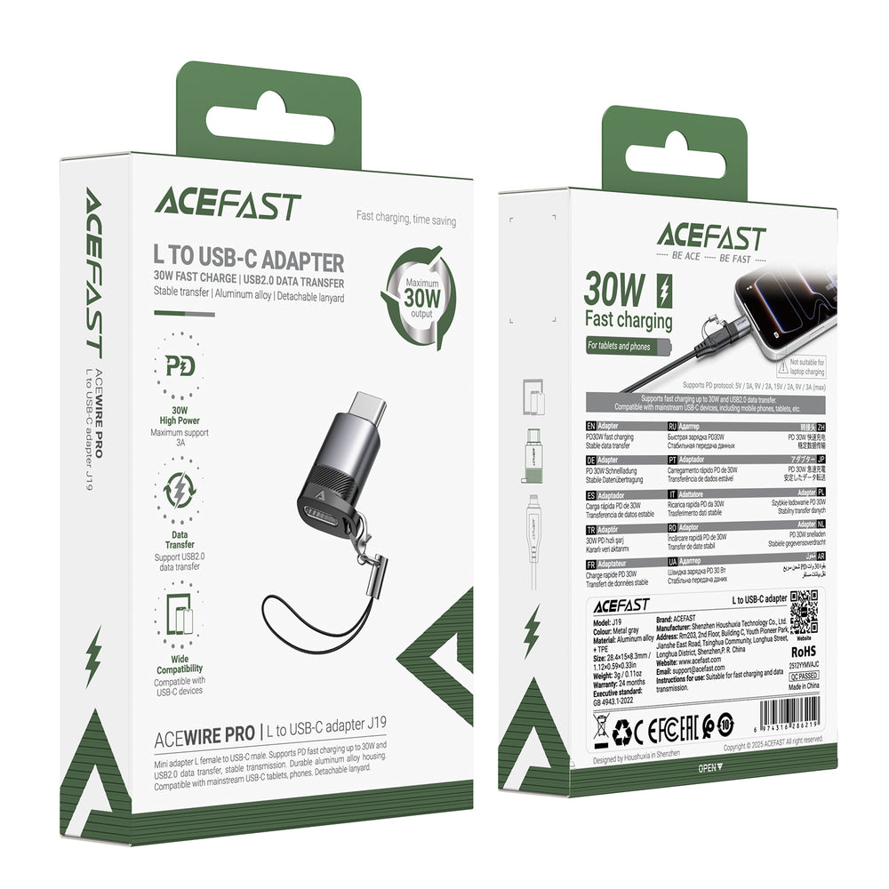 Acewire Pro J19 USB Adapter Lightning Cable to USB-C