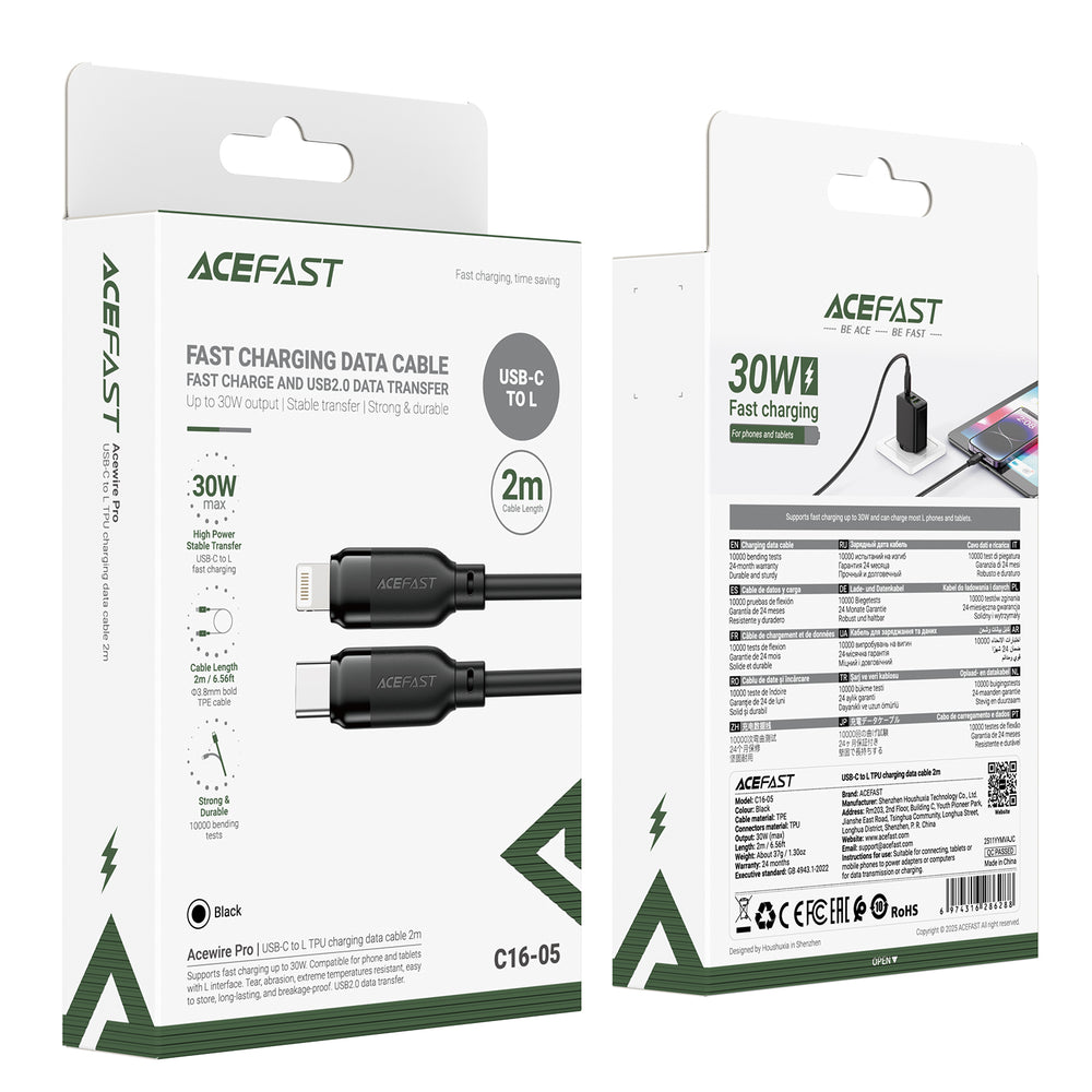 Acewire Pro C16-05 USB-C to Lightning Cable TPE 30W 2m