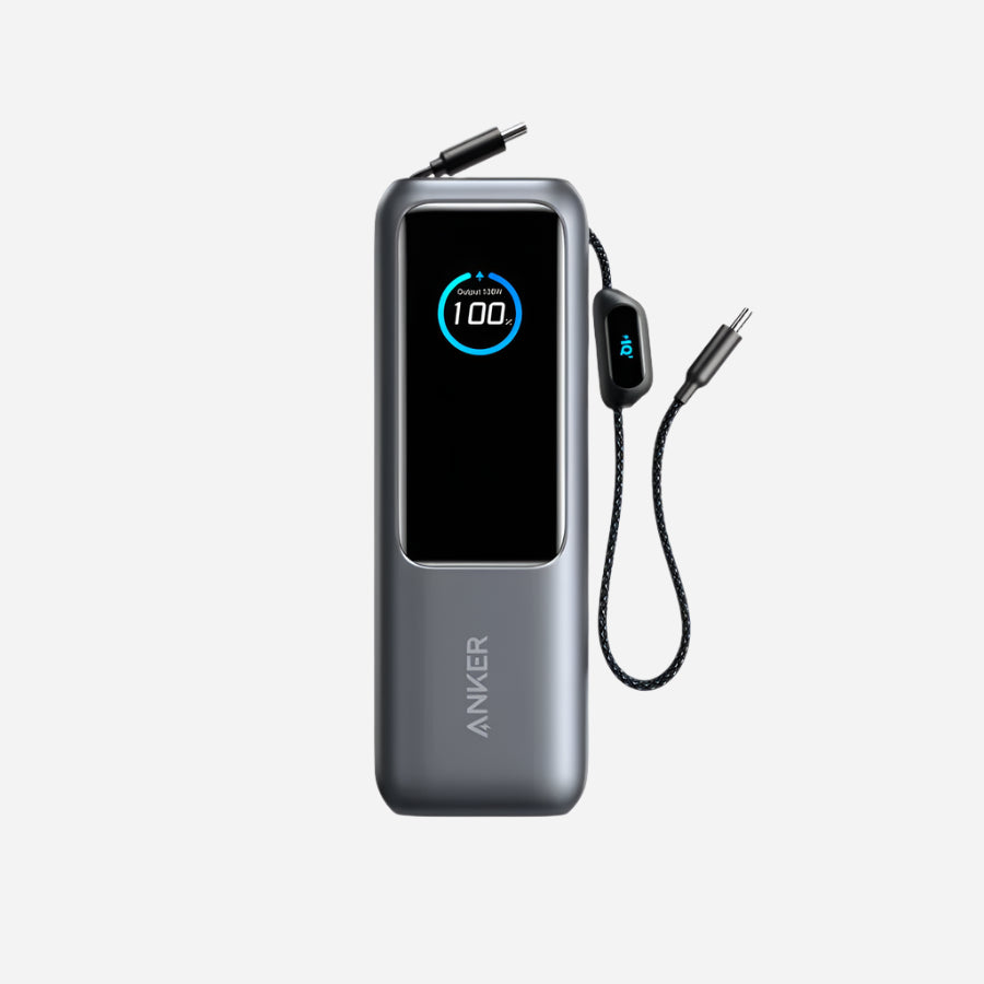Powerbank 25000mAh with Built-In and Retractable Cable 165W - Gray